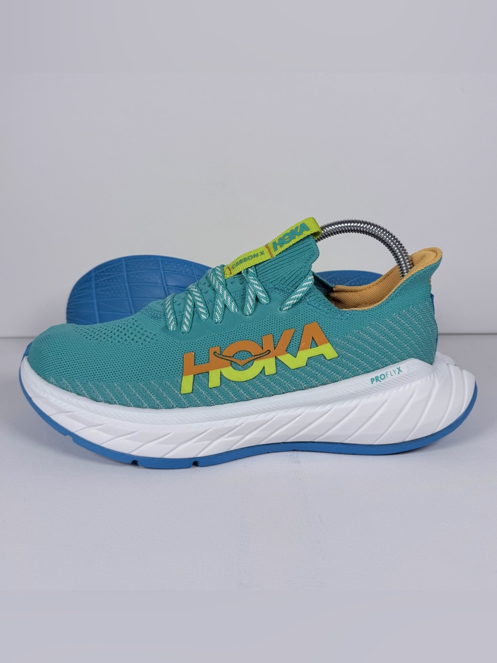 HOKA One One Carbon X 3 Shoes Womens Size 8.5 Teal Green Yellow Running Racing